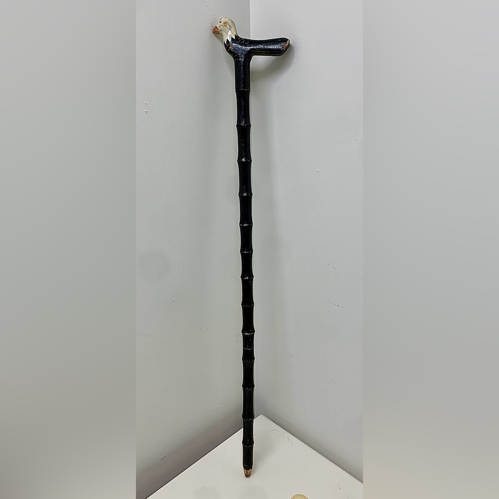 Antique Wooden Figural Bald Eagle Handle Cane Walking Stick